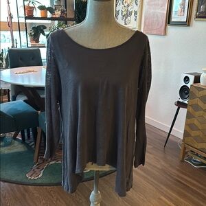 Sheer Linen Long Sleeve Top - Blue-Gray